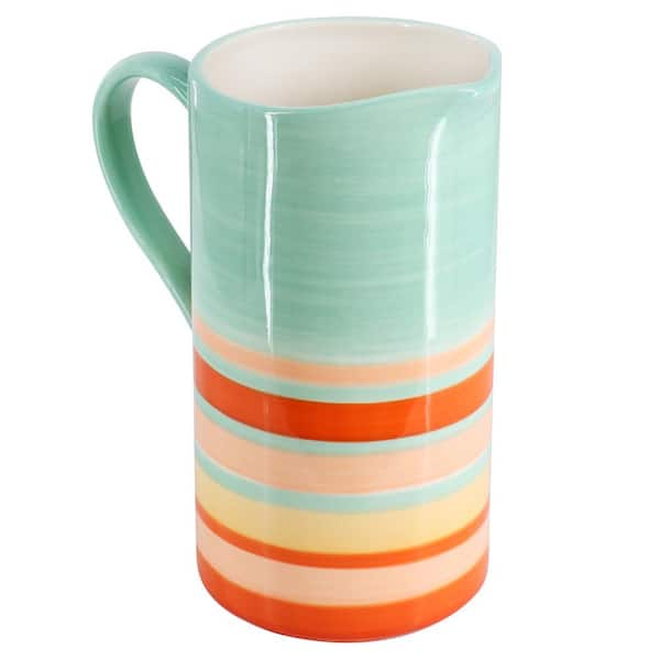 wanda june HOME by MIRANDA LAMBERT Vintage Stripe 60fl. oz. Stoneware Pitcher in Blue and Peach