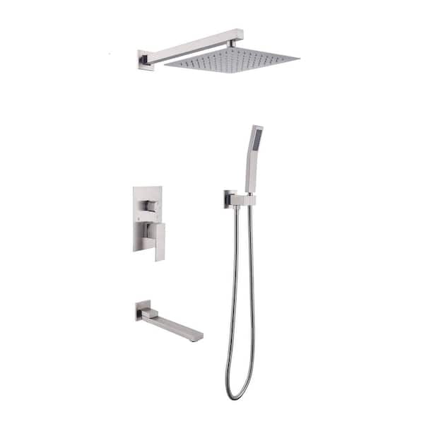Nestfair 1-Spray Patterns with 10 in. Wall Mount Dual Shower Heads in Brushed Nickel