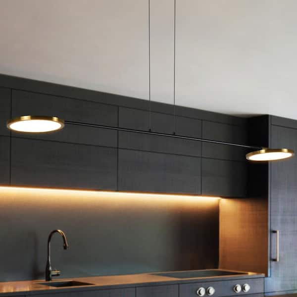 Torino 15.77-Watt ETL Certified Integrated LED Antique Brass Adjustable Pendant Island Lighting with Rotating LED Disks