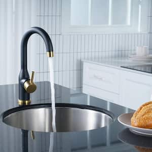 Classic Single Handle Standard Kitchen Faucet in Black and Gold