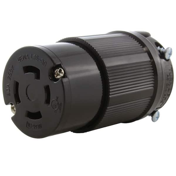 NEMA L15-30R 3-Phase 30A 250V 4-Prong Locking Female Connector in Black UL C-UL Approval