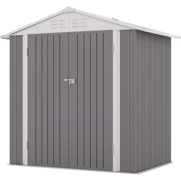 Patiowell 6 ft. W x 4 ft. D Outdoor Storage Gray Metal Shed with ...