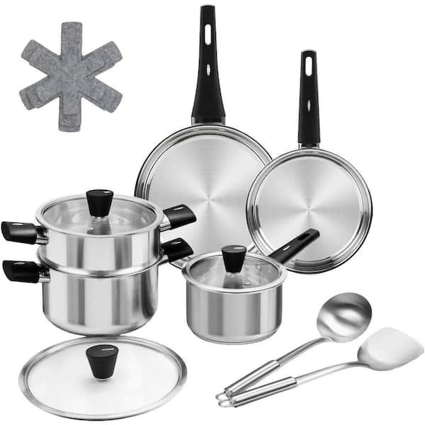 14-Piece Stainless Steel Cookware Set Induction Ready Non-Toxic Stay-Cool Handle Pots and Pans Kitchen Set