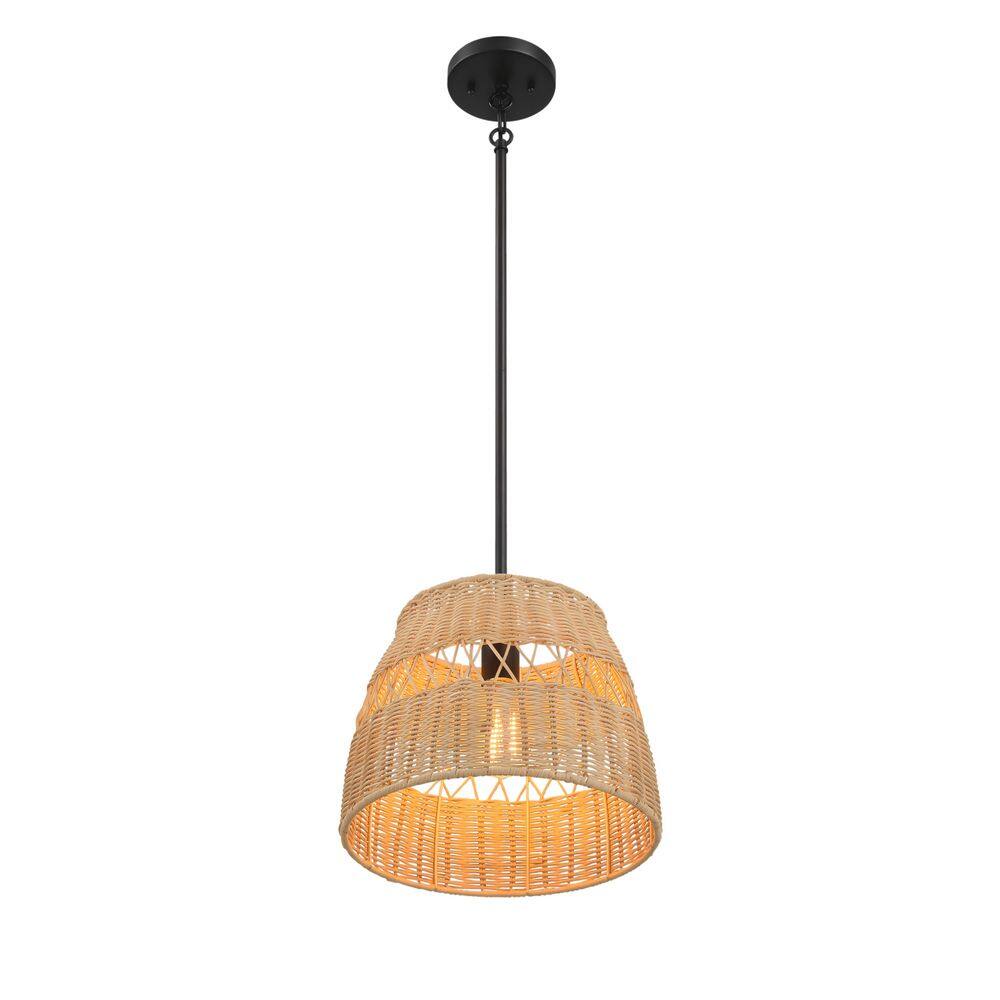 DelightBlan 12 in. 1-Light Black Chandelier With Rattan Shade Black Metal Finish Style(Bulb Not Included) price history on PriceWatchPro