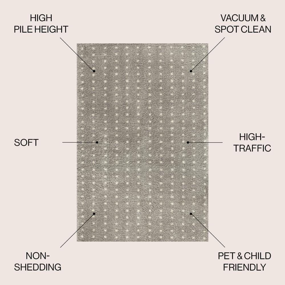 Ivory and Gray Geometric Dot Shag Area Rug