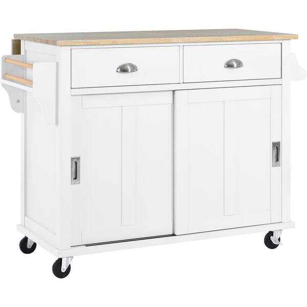 Unbranded White Wooden Rolling Kitchen Cart with Drop-Leaf Countertop