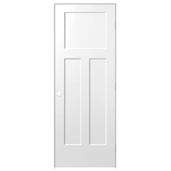 Masonite 24 in. x 80 in. 3 Panel Left-Handed Primed Composite Solid Core Single Prehung Interior Door 4-9/16 in. Flat Jamb