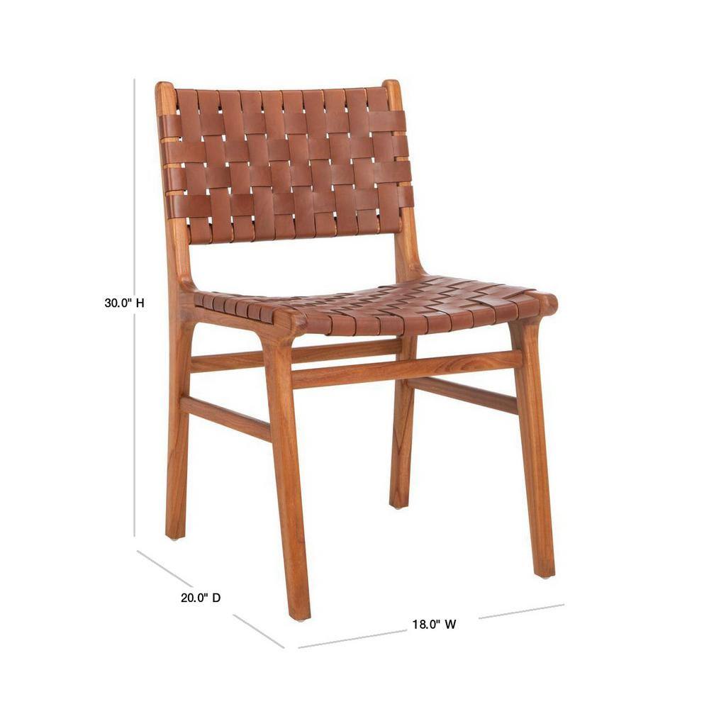 Cognac and Natural Woven Leather Side Chairs, Set of 2