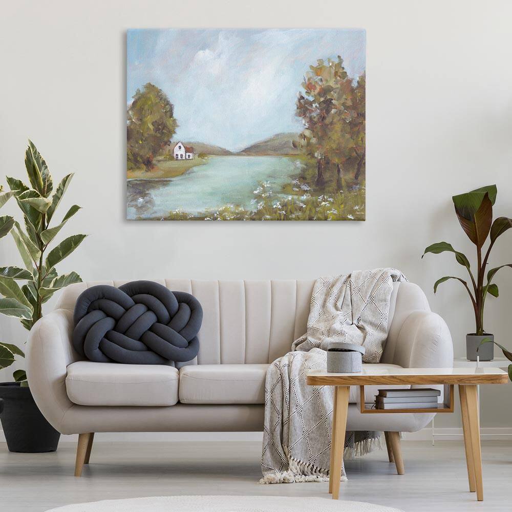 Distant Cottage Across River by Amanda Hilburn Unframed Nature Graphic Art Print 36 in. x 48 in. price history on PriceWatchPro