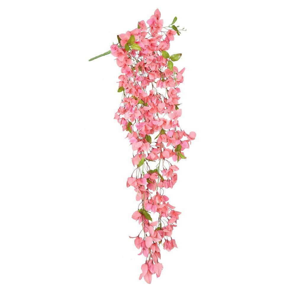 LIVING LUXURY 50 in. Peach Artificial Bougainvillea Flower Stem Hanging ...