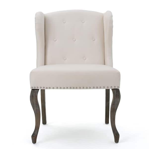 Noble House Niclas Button Back Beige Fabric Winged Chair with Stud Accents