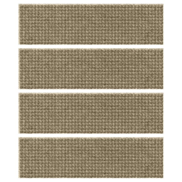 Bungalow Flooring Waterhog Squares 8.5 in. x 30 in. PET Polyester Indoor Outdoor Stair Tread Cover (Set of 4) Camel