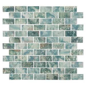 Zalo Celest Light Blue/Blue-Green 12 in. x 12 in. Textured Glass Brick Joint Mosaic Tile (5 sq. ft./Case)