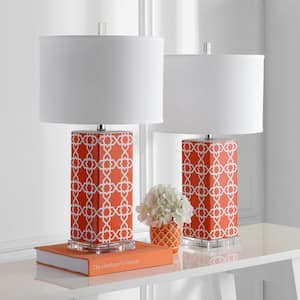 Quatrefoil 27 in. Orange Table Lamp with White Shade (Set of 2)