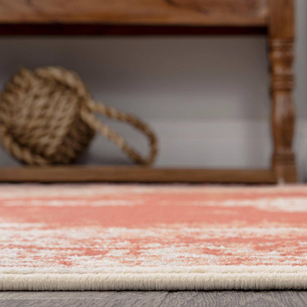 Peach/Ivory Reversible Rectangular Synthetic 4' x 6' Area Rug