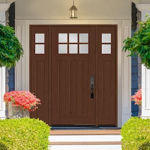 Regency 64 in. x 80 in. 6-Lite Top Lite Clear Glass LHIS Mahogany Fiberglass Prehung Front Door 12 in. Side Lites