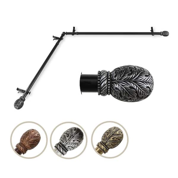 Rod Desyne 13/16" Dia Adjustable 120" to 170" Single Corner Window Curtain Rod in Black with Forest Finials