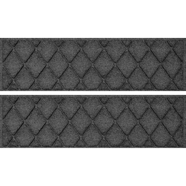 Waterhog Argyle Charcoal 8.5 in. x 30 in. PET Polyester Indoor Outdoor Stair Tread Cover (Set of 4)
