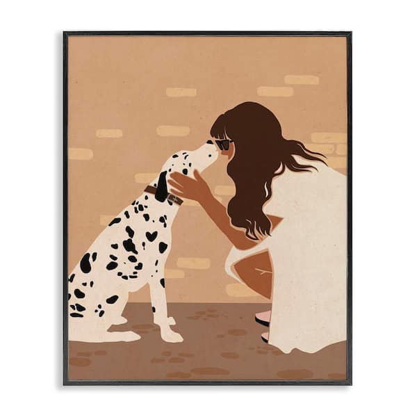 Stupell Industries Girl Hugging Dalmatian by Svetlana Aleynikova Black Framed People Giclee Art Print 20 in. x 16 in.
