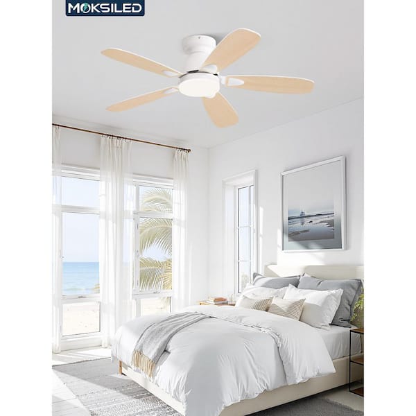 42 in. Indoor Small White Reversible Flush Mount Ceiling Fan with Lights and Remote Control, DC motor