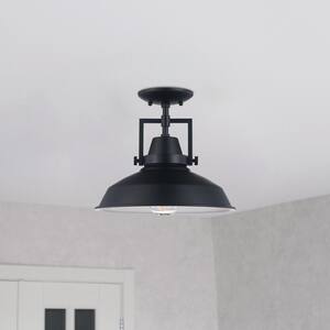 13 in. Monteaux 1-Light Black Farmhouse Semi-Flush Mount Kitchen Ceiling Light
