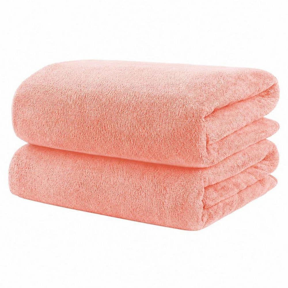 Numhew 2-Piece Pink Microfiber Bath Towels 27 x 54 in. Soft