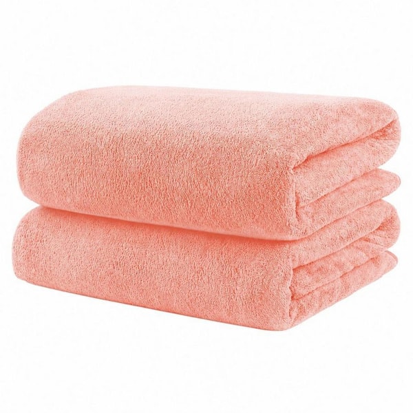 Numhew 2-Piece Pink Microfiber Bath Towels 27 x 54 in. Soft