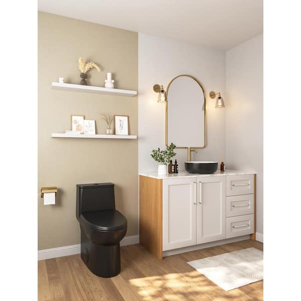 Ursa 12 in. Rough In 1-Piece 1.1/1.6 GPF Dual Flush Elongated ADA Compliant Height Toilet in Black with Soft Closed Seat