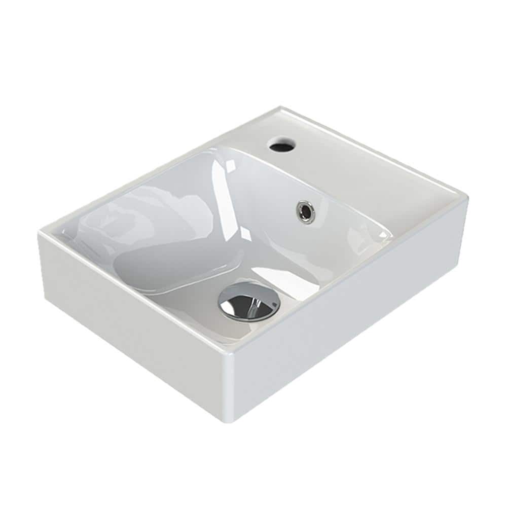 Nameeks Sharp Modern White Ceramic Rectangular Wall Mounted Sink with