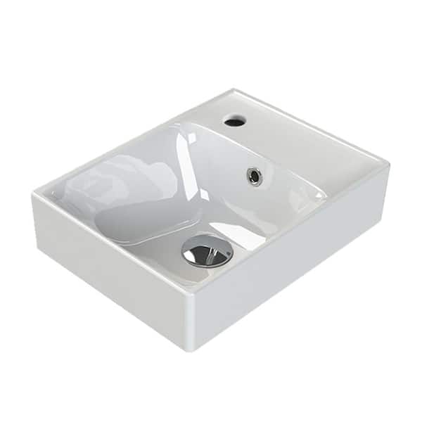 Sharp Modern White Ceramic Rectangular Wall Mounted Sink with Single Faucet Hole