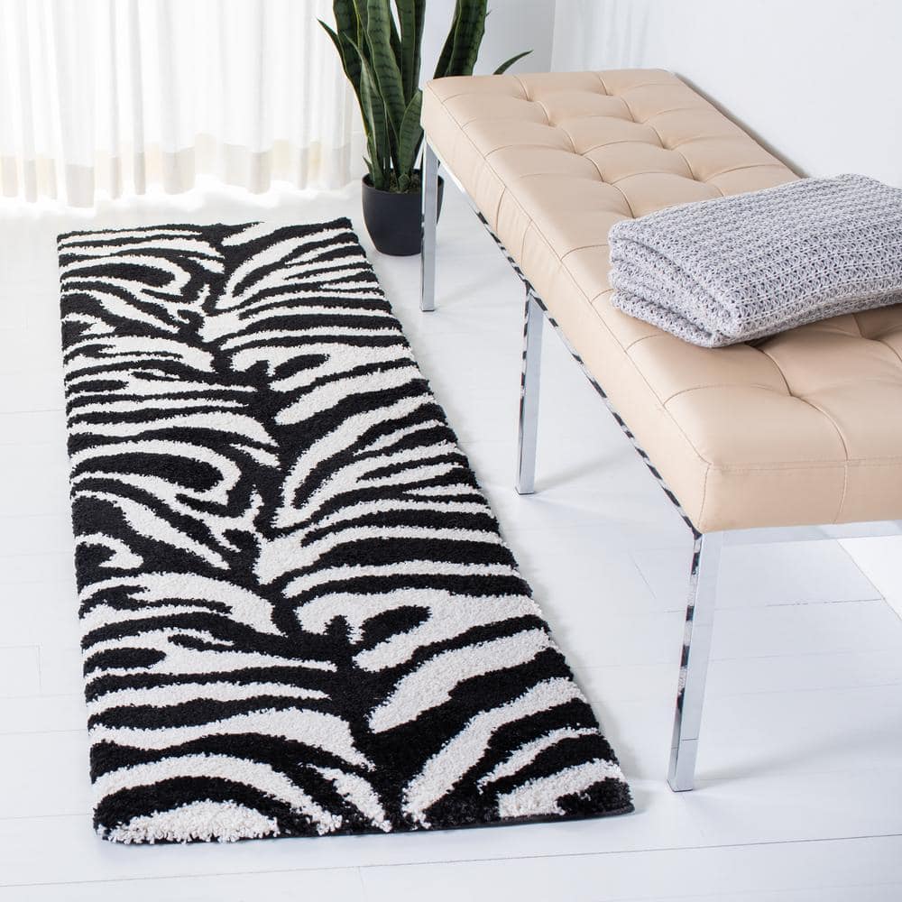 Florida Shag 2 ft. x 19 ft. Ivory/Black Animal Striped Runner Rug price history on PriceWatchPro
