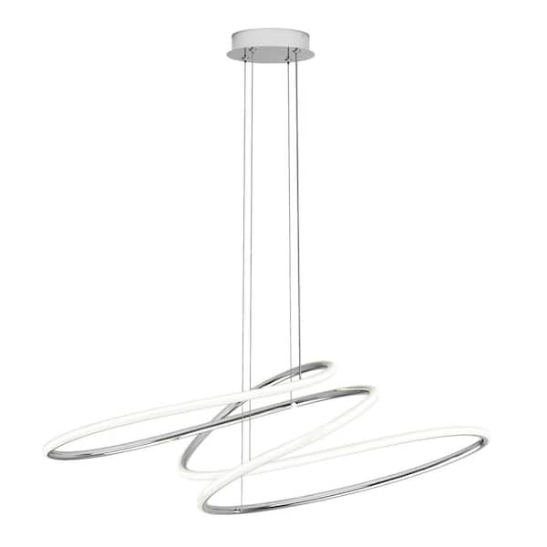 Swirl Butterfly 26-Watt 1 Light Chrome Modern 3 CCT Integrated LED Pendant Light Fixture for Dining Room or Kitchen