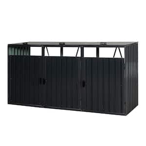 94.48 in. W x 31.49 in. D x 48.03 in. H Black Galvanized Steel Trash Can Storage, Outdoor Metal Garbage Bin Shed Stores