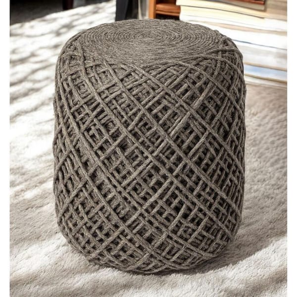 HomeRoots Brown Wool Round Ottoman