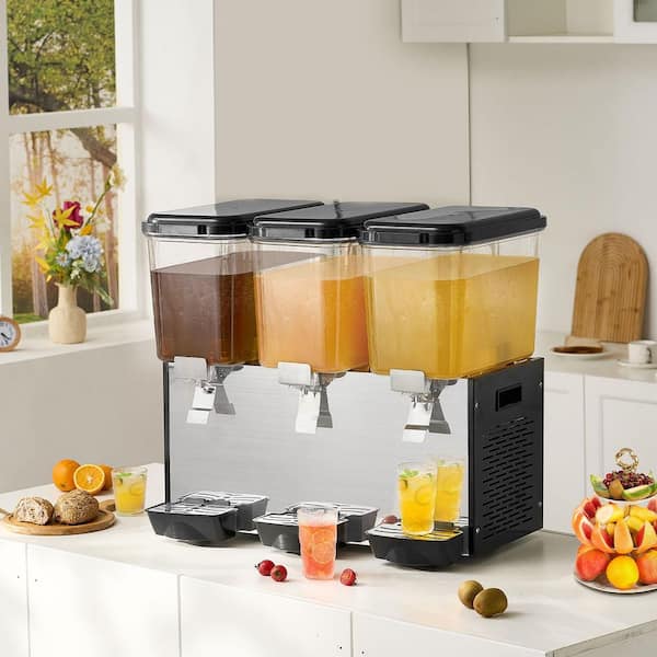 Commercial Beverage Dispenser,3 Tanks 19 Qt. Per Tank Juice Dispenser,512-Watt Stainless Steel Iced Tea Drink Machine