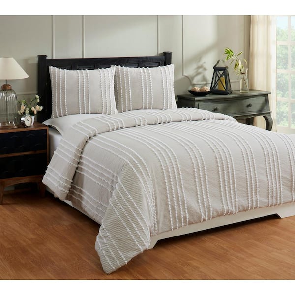 Better Trends Winston Comforter 2-Piece Taupe Twin 100% Cotton Tufted Chenille Stripes Design Comforter Set