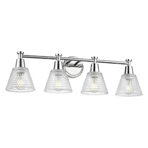 29.5 in. 4-Light Chrome Vanity Light with Hammered Glass Shade