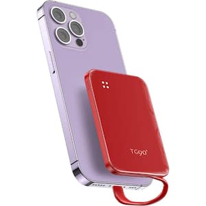 4500mAh Small Ultra Compact Portable Power Bank with Built in Cable Compatible with IPhone and More, Red