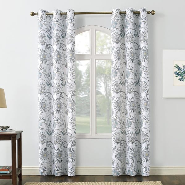 Janelle Medallion Floral White 40 in. W x 63 in. L Grommet Light Filtering Curtain (Single Panel)