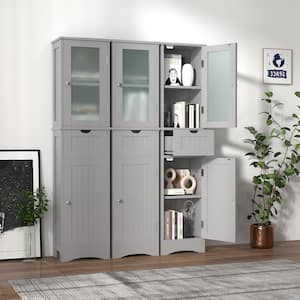 15.5 in. W x 12 in. D x 67 in. H Gray Bathroom Tall Freestanding Linen Cabinet Tower with Doors & Drawer