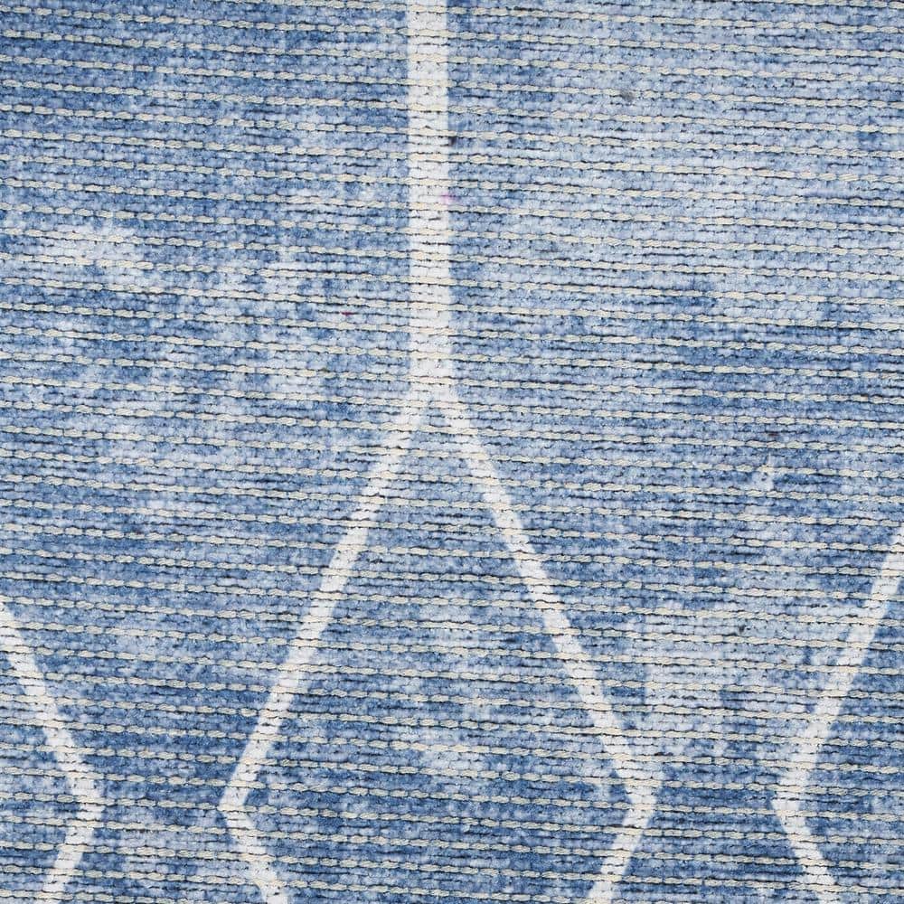 Navy Blue Geometric Synthetic Indoor/Outdoor Runner Rug