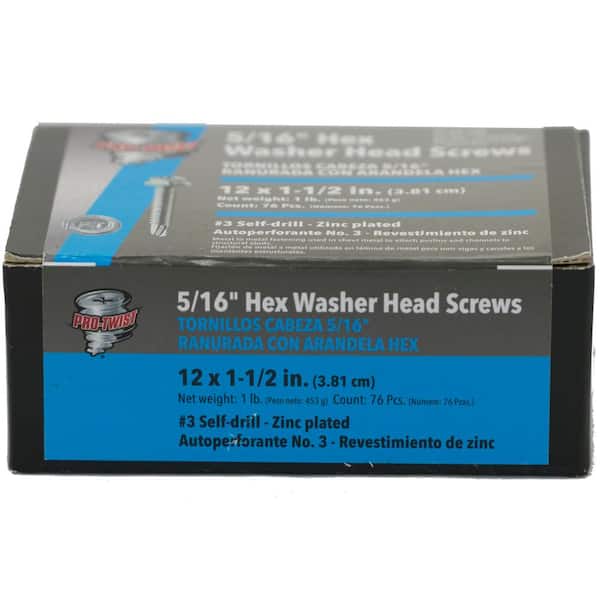 Pro-Twist #12 x 1-1/2 in. Hex Washer Head Sheet Metal Screws 1 lb. Box