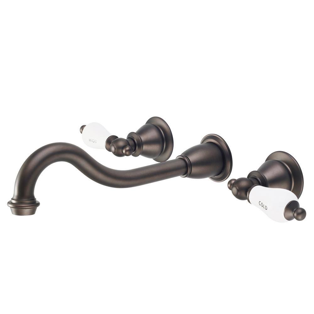 Bathroom Faucet Double Handle Elegant Spout Wall Mount in Oil Rubbed Bronze 