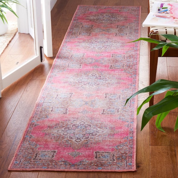 Serapi Pink/Beige 2 ft. x 5 ft. Machine Washable Geometric Distressed Runner Rug