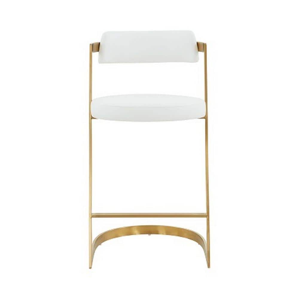 White Vegan Leather Counter Stool with Gold Cantilever Base