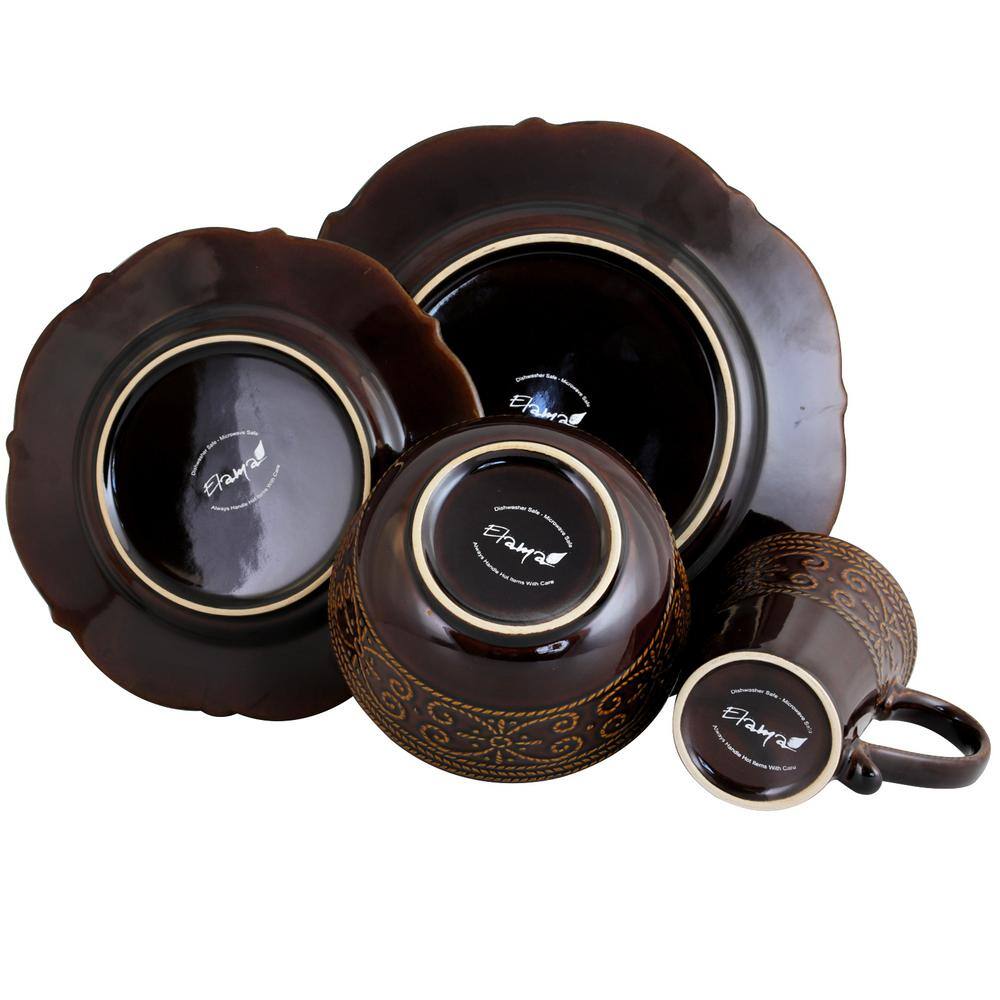 Salia Brown Embossed Ceramic 16-Piece Dinnerware Set
