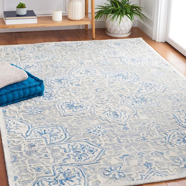 Trace 5 ft. x 8 ft. Blue/Ivory Ornate High-Low Area Rug