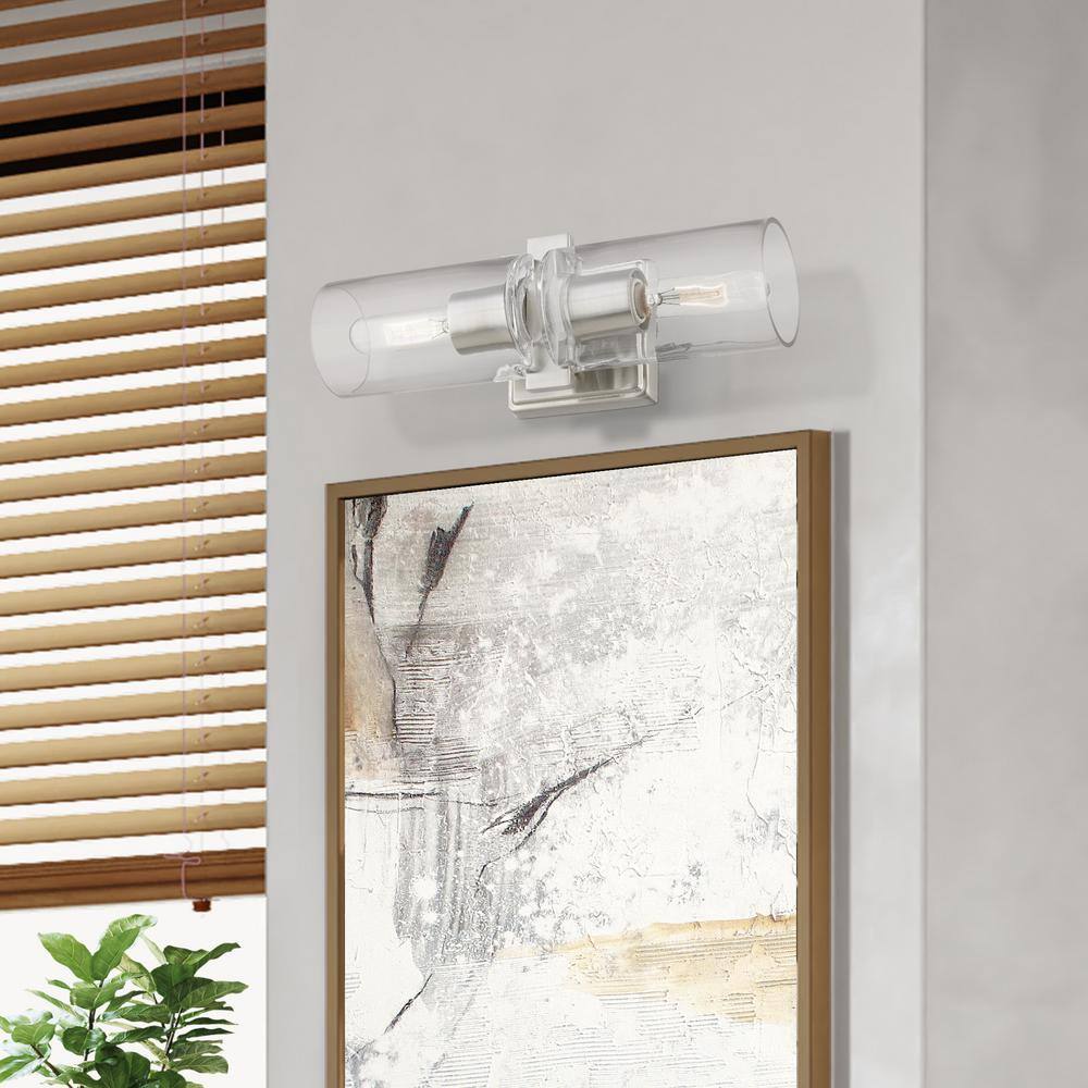 Clarion Brushed Nickel 2-Light Vanity with Clear Glass Shades