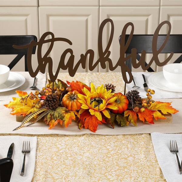 Glitzhome 24 in. L Metal Happy Thanksgiving Wall Decor 2006000082