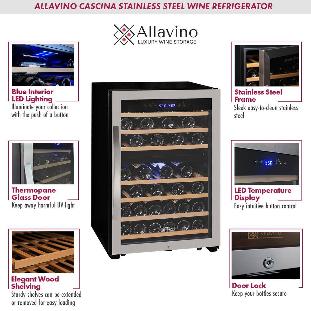 Stainless Steel Dual Zone Freestanding Wine Cooler with LED Lighting